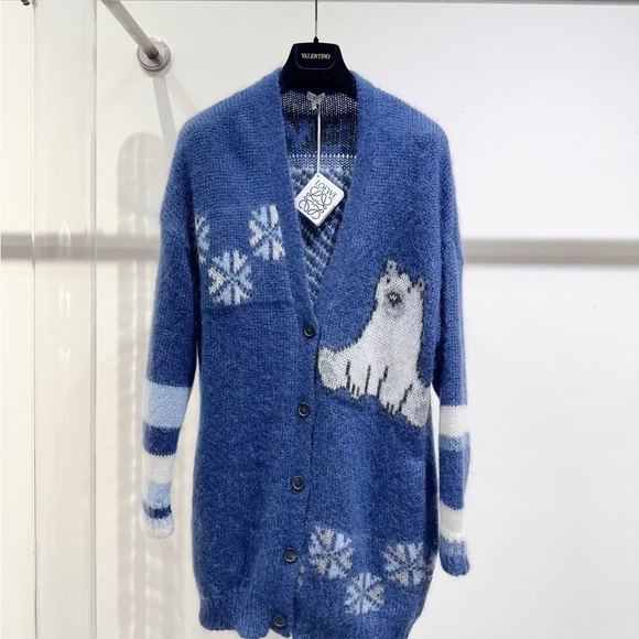 Loewe Sweaters - 🚩steal Authentic Loewe Blue Cardigan with Polar Bear and Snowflake Design